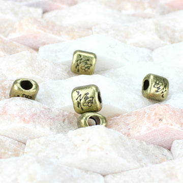 Square Fortune Character Large-Hole Metal Spacer Beads