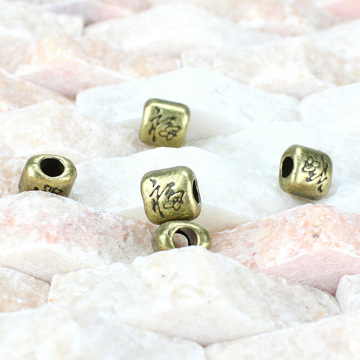 Square Fortune Character Large-Hole Metal Spacer Beads