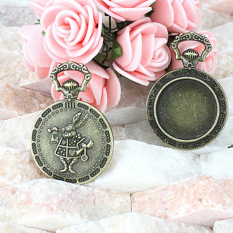 20mm Vintage Rabbit Pocket Watch Cabochon Tray Pendant Setting