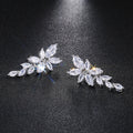 White Gold Tone Marquise Leaf Cascade Dangle Earrings view 2