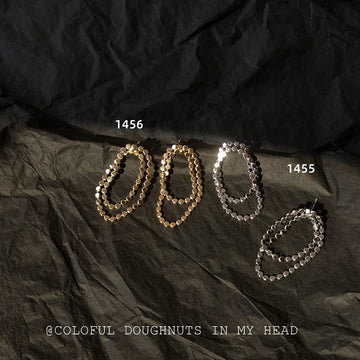 Double Loop Disc Chain Stud Earrings Silver Gold Tones
