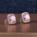 Pink Cushion Stone Halo Stud Earrings Silver Tone Pair view 4