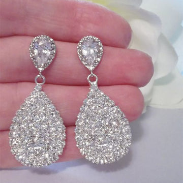 Open Pavé Teardrop Dangle Earrings in Silver Tone Jewelry Accessory