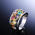 Multicolor Mixed-Cut Vine Wide Ring In Gold And Silver Tones view 4