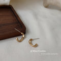 Matte Gold-Tone Open C-Shape Mini Hoop Stud Earrings Pair view 3