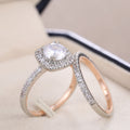 Rose Gold and Silver Tone Round Halo Two Piece Ring Set view 4