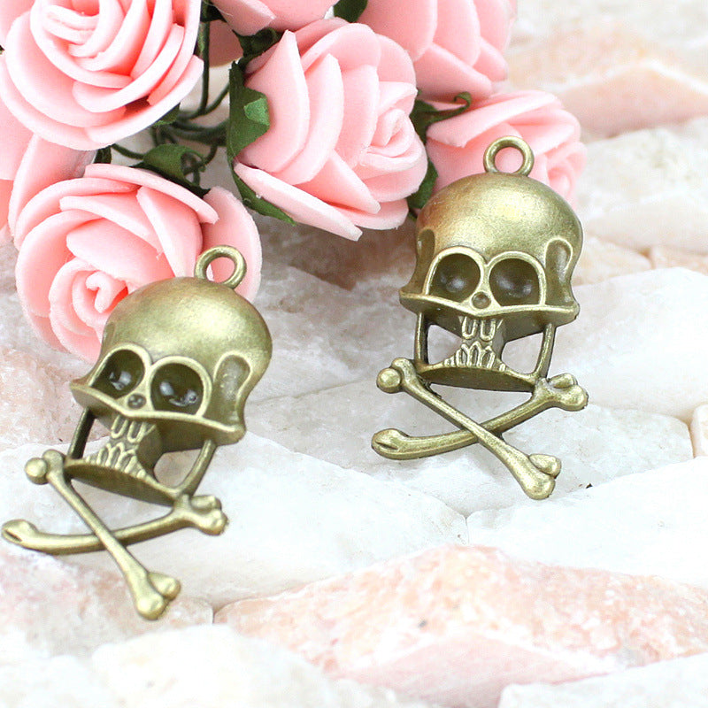 Vintage Alloy Skull Charm Pendant 38x21mm