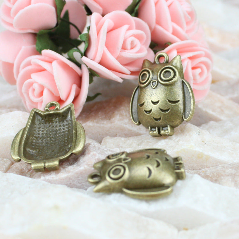 3D Owl Alloy Charm Pendant 25x21mm