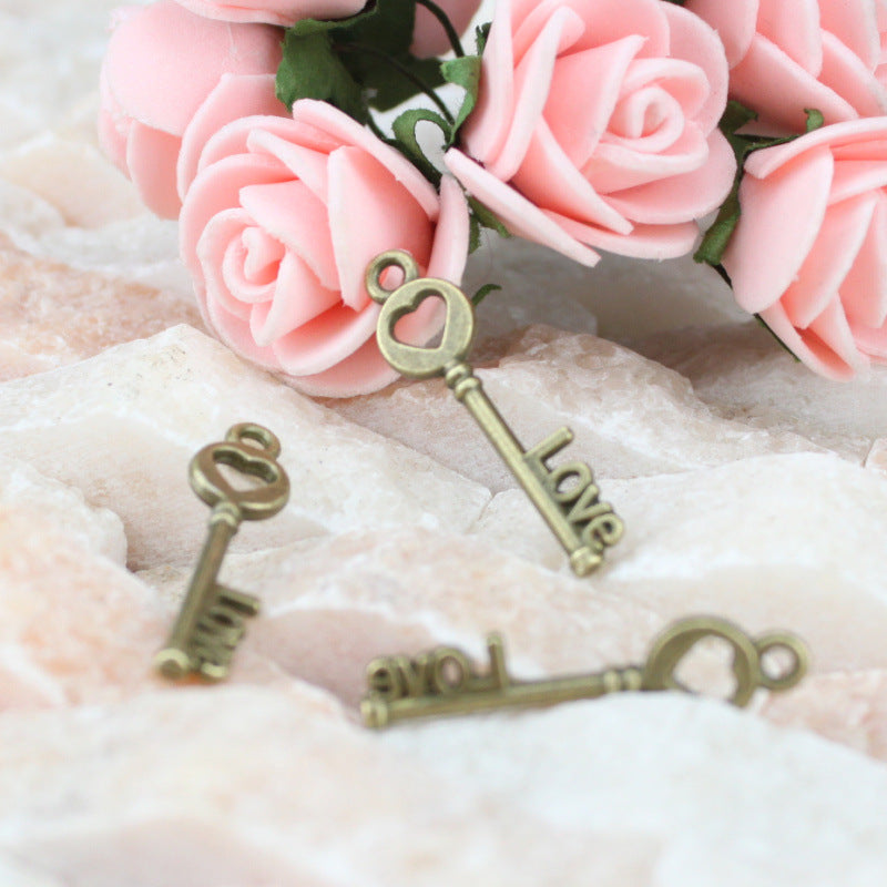 Vintage Heart LOVE Key Charm Pendant 30x8mm