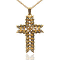 Blue Marquise Crystal Cross Pendant Charm in Gold Tone view 2