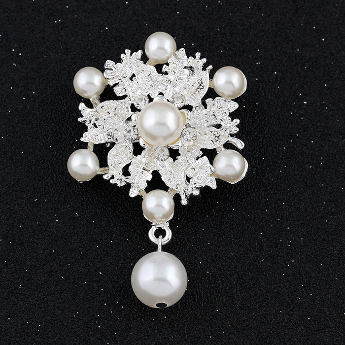 Black Silver Tone Pearl Maple Leaf Cluster Pearl Look Two Designs Metal Brooch Pin