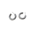 Silver Tone Thick Smooth Hollow Hoop Stud Earrings Pair view 5