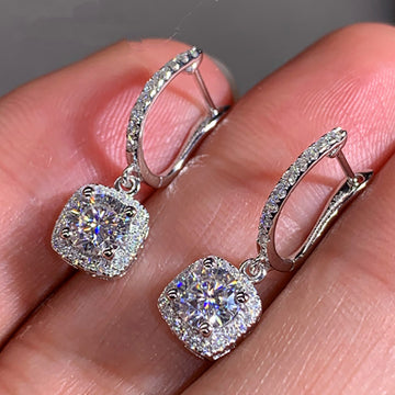 Cushion Drop Earrings With Pave Leverback Hooks In Six Colors