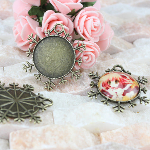 25mm Snowflake Alloy Cabochon Tray Bezel Setting Pendant Base