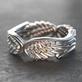 Silver Angel Wing Feather Band Ring Alloy Sizes 6-10 view 1
