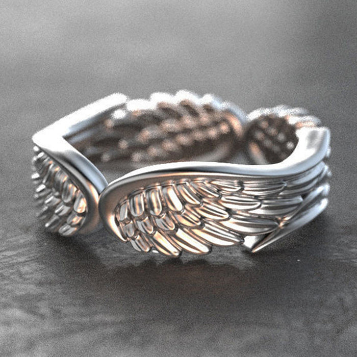 Silver Angel Wing Feather Band Ring Alloy Sizes 6-10
