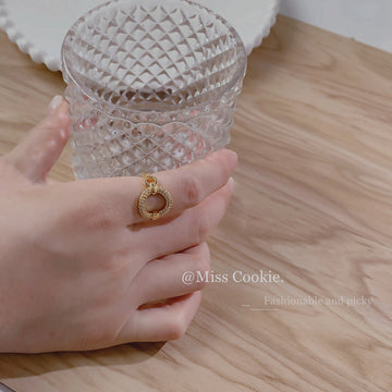 Gold Crystal Pave Open Circle Adjustable Ring Pair