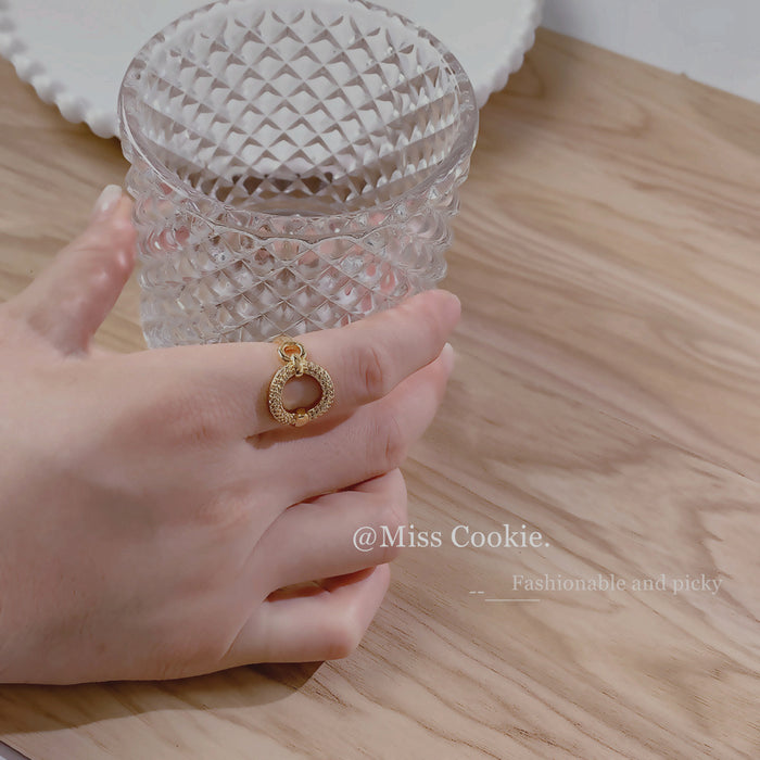 Gold Crystal Pave Open Circle Adjustable Ring Pair