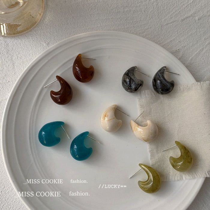 Chunky Crescent Stud Earrings In Blue Ivory Green And Amber