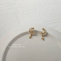 Gold Tone Crescent Moon Star Drop Stud Earrings Pave Crystal view 6