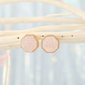 Gold Tone White Iridescent Druzy Stud Earrings in Four Shapes view 4