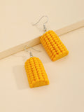 Yellow Corn Cob Hook Earrings with Textured Kernel Detail view 3