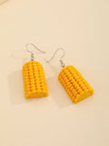 Yellow Corn Cob Hook Earrings with Textured Kernel Detail view 2