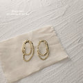 Double Loop Disc Chain Stud Earrings Silver Gold Tones view 7