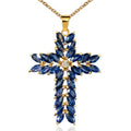 Blue Marquise Crystal Cross Pendant Charm in Gold Tone view 1