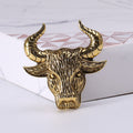 Sculpted Bull Head Brooch in Antique Gold and Silver Tones view 6
