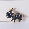 Enamel Calf Cow Brooch Black and White Gold Tone Accents view 6