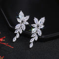 White Gold Tone Marquise Leaf Cascade Dangle Earrings view 1