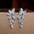 White Gold Tone Marquise Leaf Cascade Dangle Earrings view 4