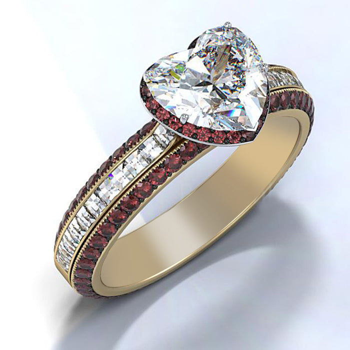 Clear Heart Stone Double Band Ring in Gold Tone Jewelry Accessory