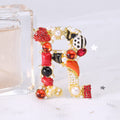 Jeweled Open Letter R Brooch With Red and Pearl Accents view 4