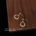 Gold Floral Wreath Circle Drop Earrings Clear Stone Accents view 4