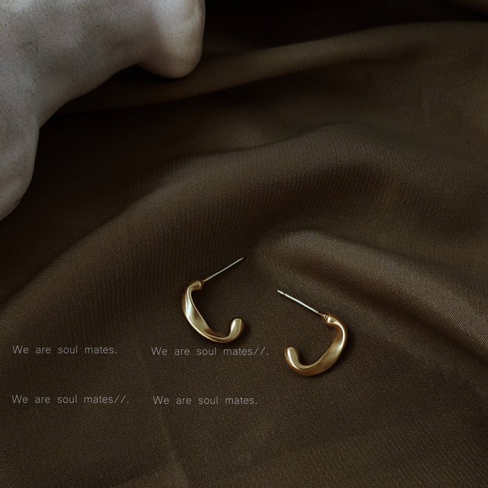 Matte Gold-Tone Open C-Shape Mini Hoop Stud Earrings Pair