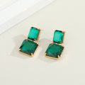 Gold Tone Double Square Faceted Crystal Drop Earrings in Five Colors view 3