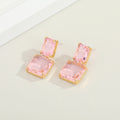 Gold Tone Double Square Faceted Crystal Drop Earrings in Five Colors view 5