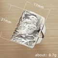 Antique Silver Tone Bird And Bamboo Engraved Ring Statement Jewelry view 3