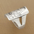 Antique Silver Tone Bird And Bamboo Engraved Ring Statement Jewelry view 2