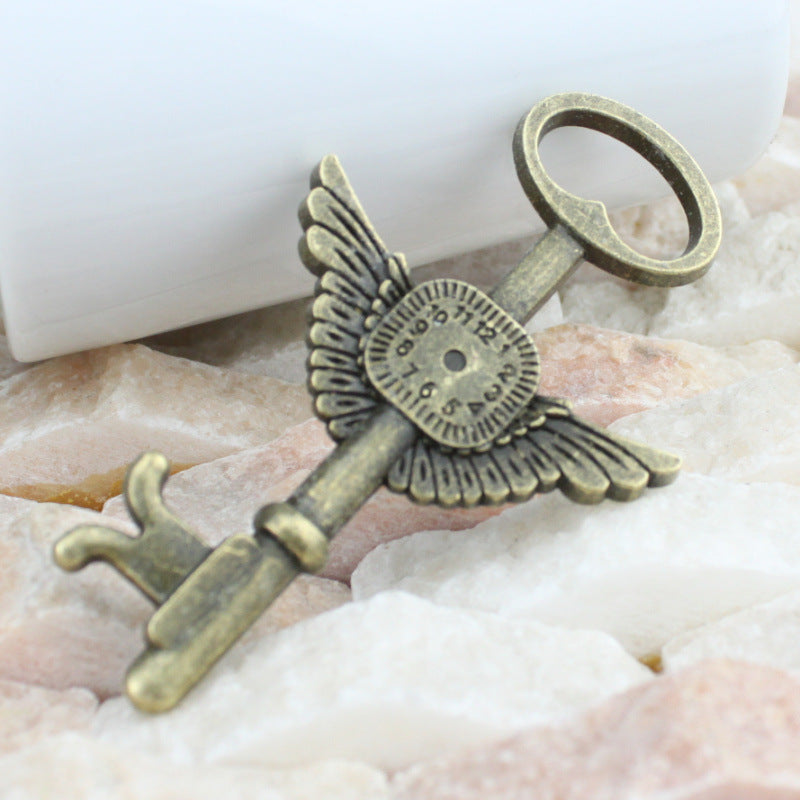 74x44mm Vintage Clock Wing Key Alloy Charm Pendant