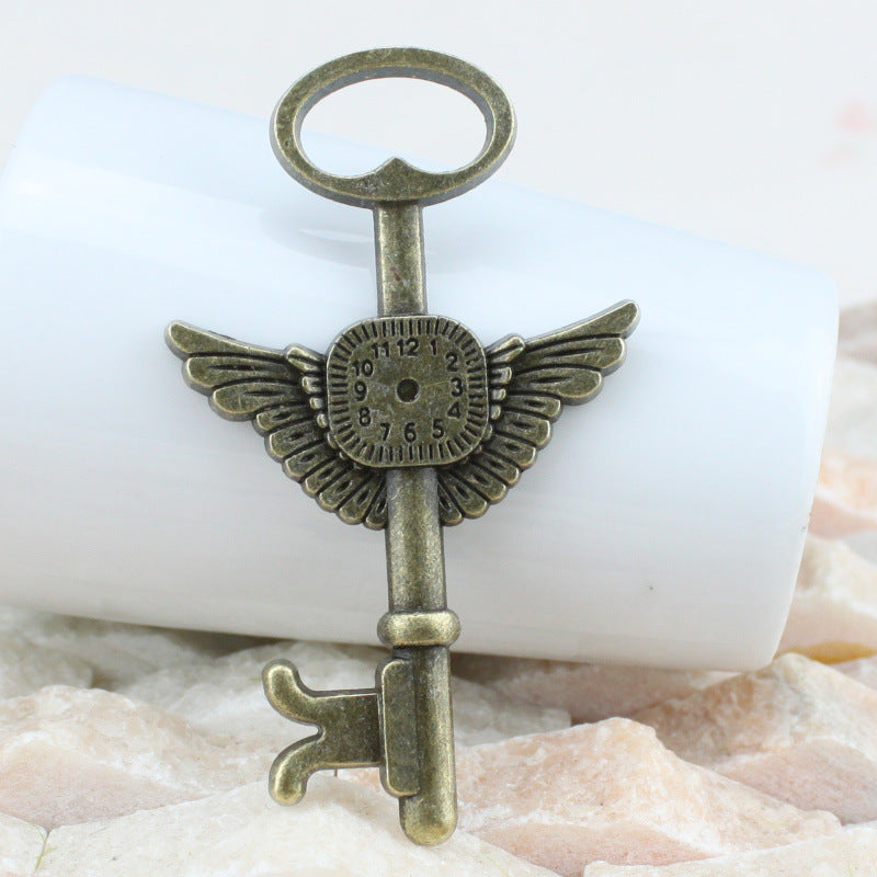 74x44mm Vintage Clock Wing Key Alloy Charm Pendant