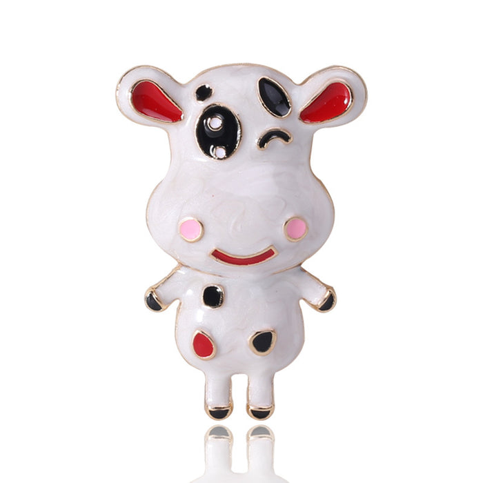 Enamel Cow Figure Brooch Decorative Metal Pin For Jackets And Lapels