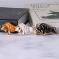 Enamel Charging Bull Brooch Gold Trim White Amber Metal Pin view 4