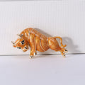 Enamel Charging Bull Brooch Gold Trim White Amber Metal Pin view 7