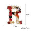 Jeweled Open Letter R Brooch With Red and Pearl Accents view 5
