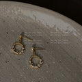 Gold Floral Wreath Circle Drop Earrings Clear Stone Accents view 3