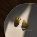 Chunky Crescent Stud Earrings In Blue Ivory Green And Amber view 8