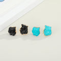 Gold Tone Irregular Druzy Stud Earrings in Black and Blue Options view 3